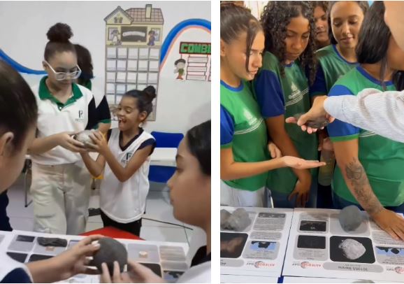 Posters com maquetes 3D expostos em escolas brasileiras. O material é especialmente envolvente, pois permite ao público tocar nas maquetes e explorá-las de todos os ângulos - Créditos: APA